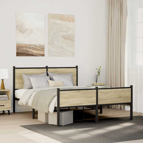 Metal Bed Frame without Mattress Sonoma Oak 137x190 cm 4007903