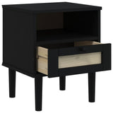 Bedside Cabinet SENJA Rattan Look Black 40x35x48 cm Solid Wood Pine 358012