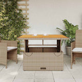 Garden Table Beige 110x110x71 cm Poly Rattan and Acacia Wood 368274