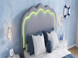 Upholstered Bed, 3ft 90x190cm Single Bed with LED, Bed Frame with Wooden Slats and Adjustable Height N601P288476G