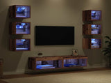 TV Cabinet with LED Strip Lights 8 pcs Old Wood Glass 3402938