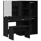 Dressing Table Set with LED 4 pcs Black Oak Engineered Wood 3333068