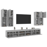 7 Piece TV Wall Cabinet Set with LED Lights Concrete Grey 3216781