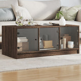 Coffee Table with Glass Doors Brown Oak 102x50x42 cm 836419
