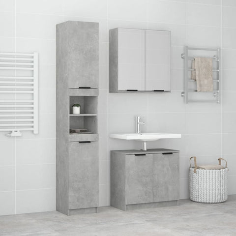 ZNTS 3 Piece Bathroom Cabinet Set Concrete Grey Engineered Wood 3115879