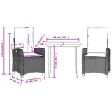 3 Piece Garden Dining Set with Cushions Grey Poly Rattan 3212862