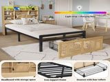 Wooden bed, With charging port and LED strip light, 3ft single bed 90190cm, Storage compartments in N604P336373N