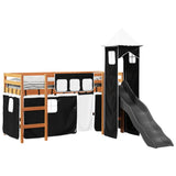 Kids' Loft Bed with Tower White&Black 80x200 cm Solid Wood Pine 3309125