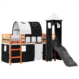 Kids' Loft Bed with Tower White&Black 80x200 cm Solid Wood Pine 3309152