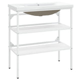 Bathroom Washbasin Frame with Built-in Basin White Iron 3101375