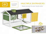 Wooden Rabbit Hutch and Run with Sliding Tray, Ramp, Water-resistant Roof, for 2-4 Rabbits, Green T3398P547948
