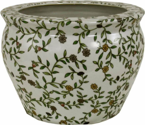 Ceramic Planter, Vintage Green & White Floral Design MB008