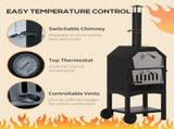 Outdoor Garden Pizza Oven Charcoal BBQ Grill 3-Tier Freestanding w/ Chimney, Mesh Shelf, Thermometer T3398P315375