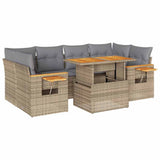 7 Piece Garden Sofa Set with Cushions Beige Poly Rattan Acacia 3327566