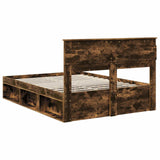 Bed Frame with Storage Smoked Oak 140 x 190 cm Solid Pine Wood 3409755