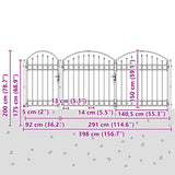 Garden Fence Gate with Arched Top Grey 400 x 100 cm Steel 42008955
