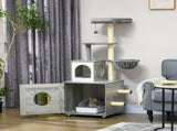 Enclosed Cat Litter Box with Cat House, Cat Bed, Scratching Posts, Platforms, for Indoor Cats - Grey T3398P349988
