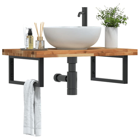 Basin Shelf Wall Mounted Steel and Solid Wood Acacia 3302849
