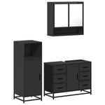 ZNTS 3 Piece Bathroom Furniture Set Black Engineered Wood 3300990