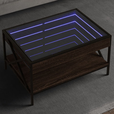 ZNTS Coffee Table with Infinity LED Brown Oak 70x50x38 cm 847706