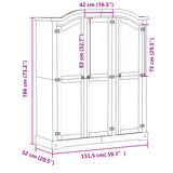 Wardrobe Corona White 151.5x52x186 cm Solid Wood Pine 4012159