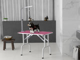 32" Foldable Dog Grooming Table Pet Drying Beauty Table Adjustable Fixed Arm Rubber Top, Pink T3398P376423