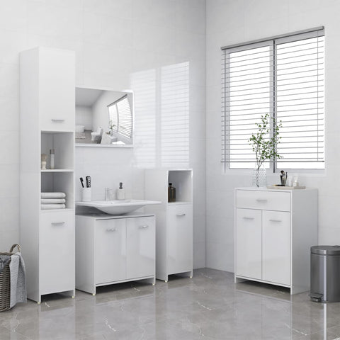 ZNTS 4 Piece Bathroom Furniture Set High Gloss White 3071717