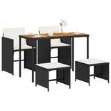5 Piece Garden Dining Set with Cushions Black Poly Rattan 365085