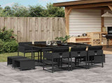 11 Piece Garden Dining Set with Cushions Black Poly Rattan 3211327