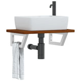 Basin Shelf Wall Mounted Steel and Solid Wood Oak 3302350