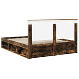Bed Frame Smoked Oak 160 x 200 cm Solid Pine Wood 3410987