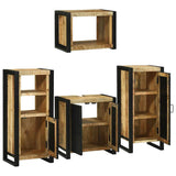 Bathroom Furniture Set with Shelf 4 pcs Brown Soild Mango Wood 3305678
