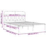 Metal Bed Frame without Mattress with Headboard White 140x190cm 377166