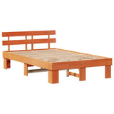 Bed Frame with Headboard Wax Brown 135 x 190 cm Solid Pine Wood 872451
