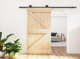 Sliding Door Natural and Black 85 x 210 cm Solid Pine Wood 3444984