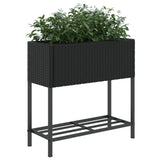 Garden Planters with Shelf 2 pcs Black 70x28x70 cm Poly Rattan 3210510
