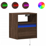 ZNTS Wall-mounted Bedside Cabinet with LED Lights Brown Oak 3307987