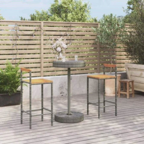 3 Piece Garden Bar Set Grey Poly Rattan&Solid Wood Acacia 3187719