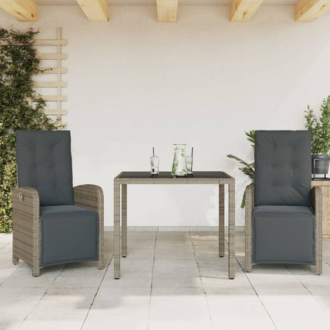 ZNTS 3 Piece Bistro Set with Cushions Grey Poly Rattan 3212462