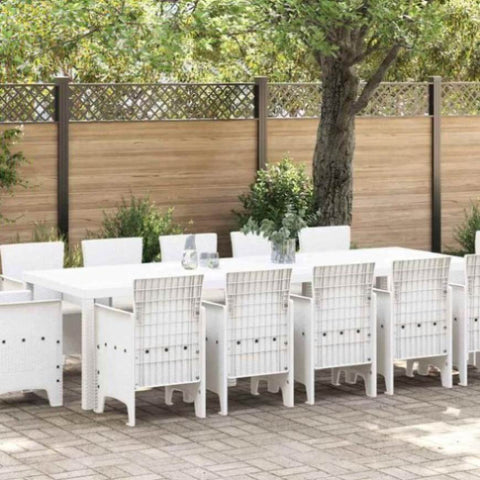 Garden Dining Set 13 pcs White Poly rattan and Cotton 3378626