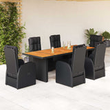 7 Piece Garden Dining Set with Cushions Black Poly Rattan 3277645