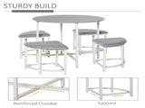 Modern Round Dining Table Set with 4 Upholstered Stools for Dining Room, Kitchen, Grey T3398P378039