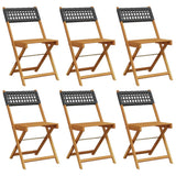 Garden Chair Set of 6 Black Solid Acacia wood, Poly Rattan Medium 3214593