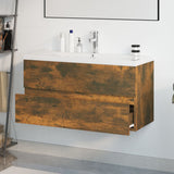 Sink Cabinet with Built-in Basin Smoked Oak Engineered Wood 3152882