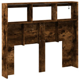 Headboard Cabinet with LED Smoked Oak 120x17x102 cm 839193