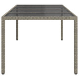 Garden Table Grey 250x100x75 cm Tempered Glass and Poly Rattan 316727