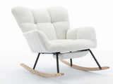 New Modern Teddy Fabric Tufted Upholstered Rocking Chair with pull-out footrest, White W1397P154349