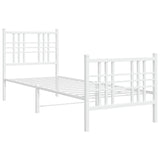 Metal Bed Frame without Mattress with Footboard White 75x190cm 376381