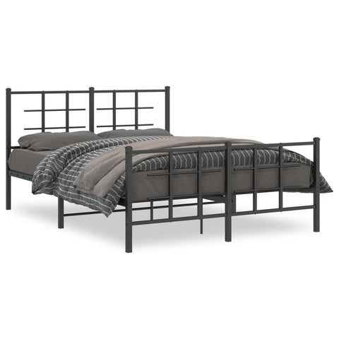 ZNTS Metal Bed Frame with Headboard and Footboard Black 140x200 cm 355580