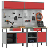 Work Bench Set with Lock 8 pcs Red and Grey Powder-Coated Steel 3321499